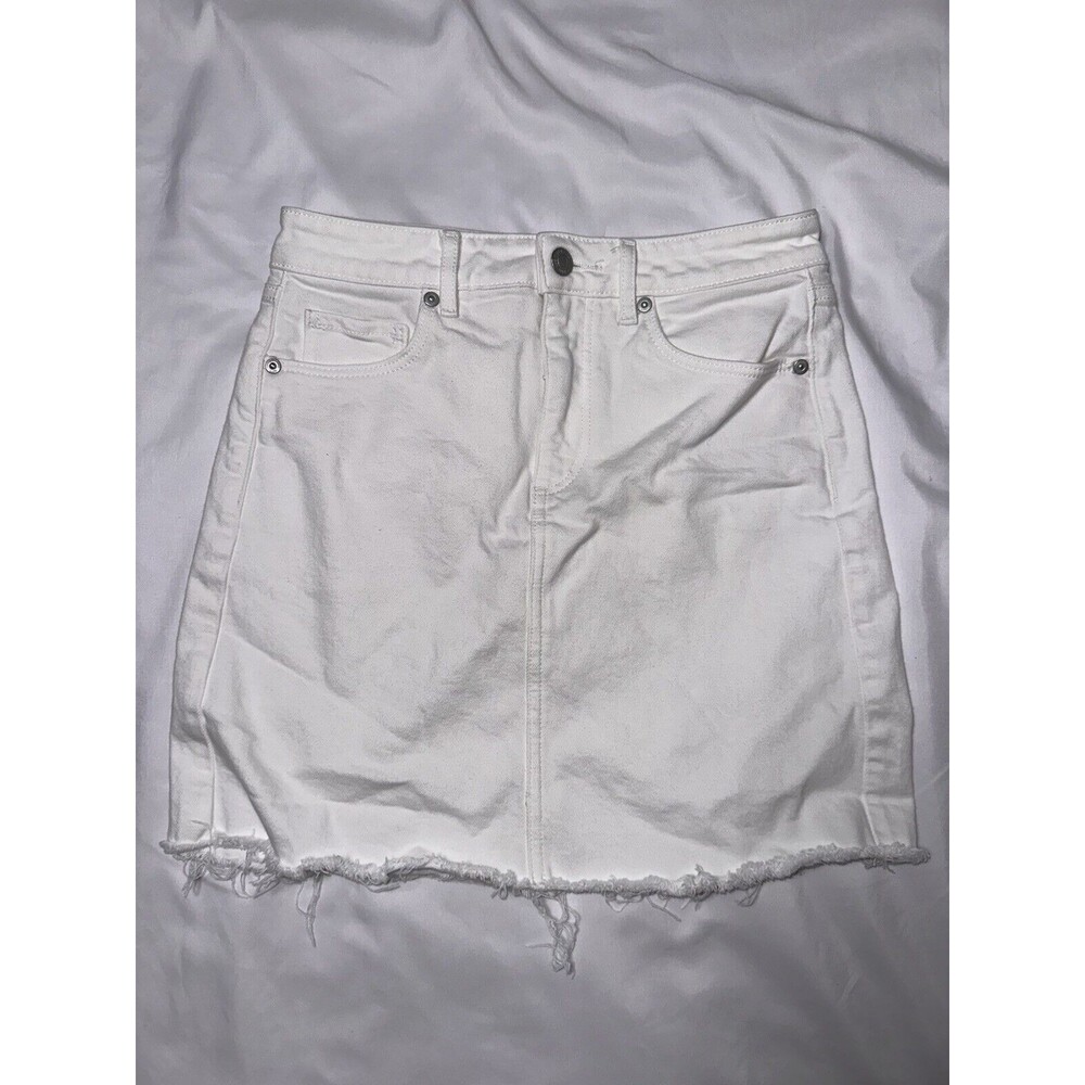 Loft White Denim Frayed Edge Skirt Size 0P